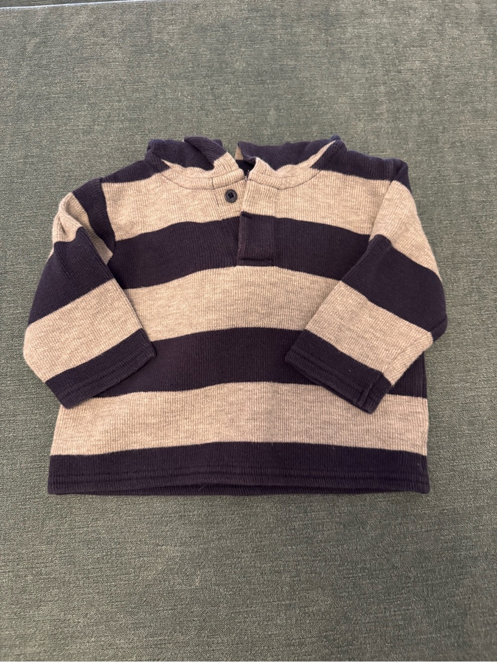 GAP Navy and Beige Striped Knit Henley Hoodie - Kids